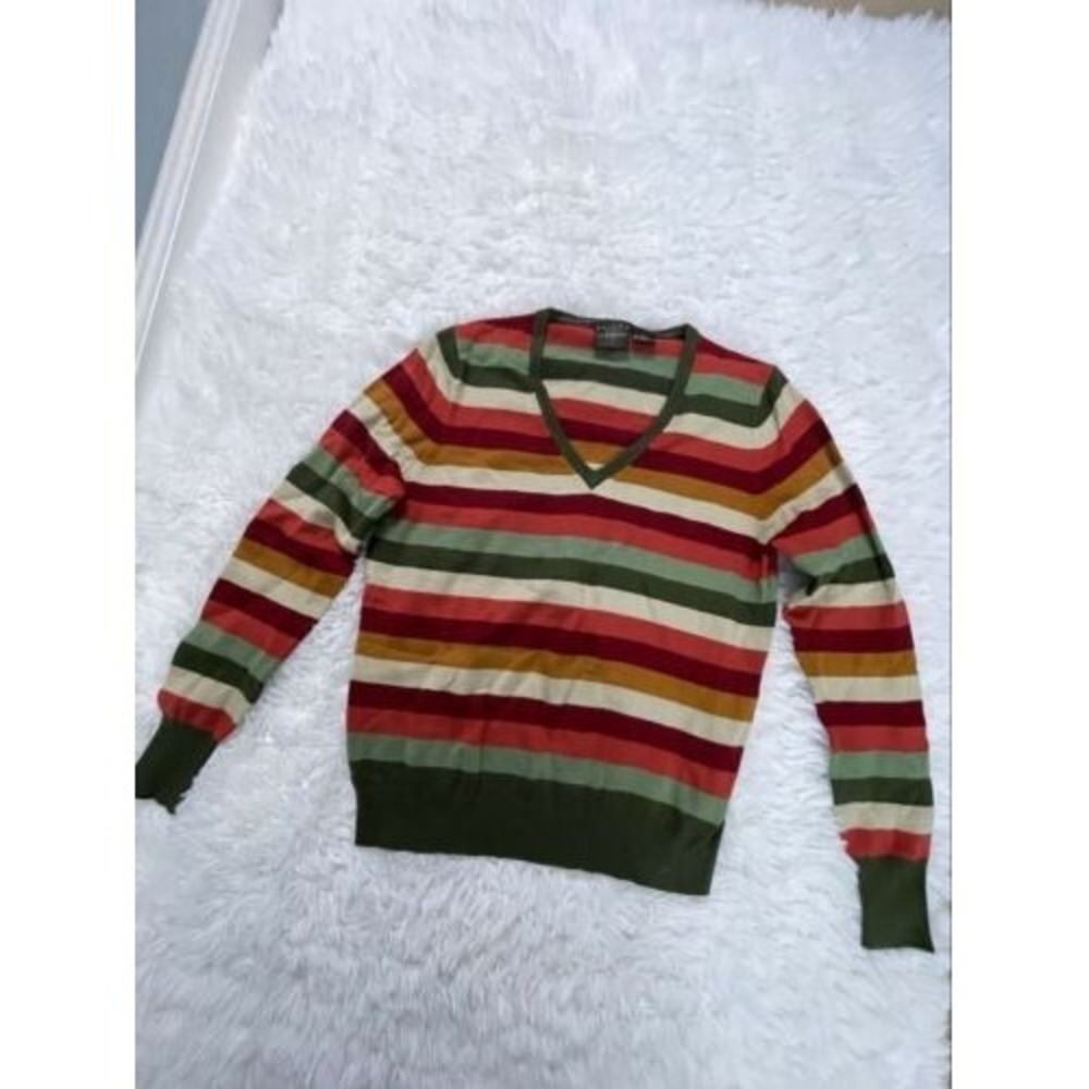 Womens B Moss Tailor Striped V Neck Sweater Size medium